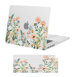 MOSISO Compatible with MacBook Pro 16 inch Case 2025 2024 2023 2022 2021 M4 M3 M2 M1 A3403 A3186 A2991 A2780 A2485 Pro Max Chip, Protective Plastic Wild Flowers Hard Shell&Keyboard Cover, Transparent