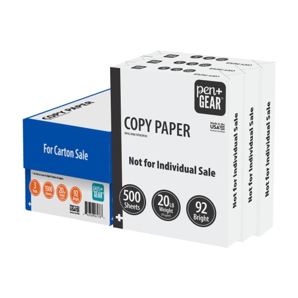 Copy Paper, 8.5" x 11", 92 Bright, White, 20 lb.,