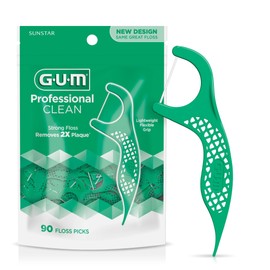 GUM Professional Clean Floss Picks - Extra Strong Shred-Resistant Floss, Easy Grip Handle - Dental Flossers for Adults - Fresh Mint Flavor, 90 Count