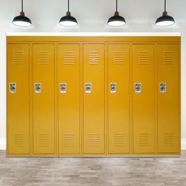 ASDCXZ 8x6ft Locker Backdrop Yellow Storage Cabinet Photography Background School Gym Security Wardrobe Students Sports Metal Lockers Safety Depositor Banner Decorations Teenager Photo Booth Prop