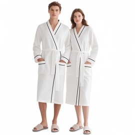 Cuffbow Cotton Robe for Women and Men Lightweight Waffle Knit Bathrobe Couple V Neck Spa Sleepwear(Women,S-m,White)