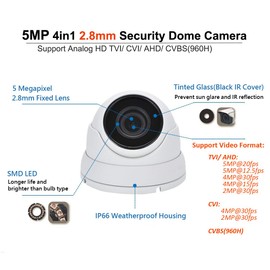 1st Pick Video Inc. 101AV 5MP HD CCTV Camera, 4-in-1(TVI/HD-CVI/HD-AHD/CVBS), 2.8mm Fixed HD Dome Camera, DWDR OSD menu, 65ft NightVision, Indoor&Outdoor Camera, IP66 Weatherproof, White