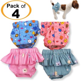 FUNNYDOGCLOTHES Pack of 4 Dog Female Diapers Sanitary Pants and Skirts Cotton for Small Pet Cat (Pack of 4 - Skirts & Pants, S: Waist: 10" - 13")