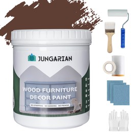 Jungarian Furniture Paint Kit 32oz with Tools - Water-based & Low Odor All-in-One No Sanding - Matte Finish Indoor Outdoor Wood Paint for Cabinets, Doors, Tables and Dressers - French Roast