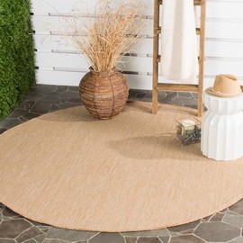 SAFAVIEH Courtyard Collection 7 Feet 10 Inches x 7 Feet 10 Inches Round Natural/Cream CY8022 Indoor-Outdoor Waterproof Easy-Cleaning Patio Backyard Mudroom Area-Rug