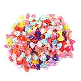 Snadulor 40 Pcs Cute Cat Dog Small Bowknot Hair Bows with Rubber Bands Handmade,Hair Accessories Bow Pet Grooming Products(3.9"x3.9"x0.8" inches£