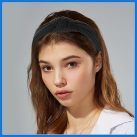 RENEWREVITAL Knotted Headbands, Top Knot Headband, Cloth Cross Knot Headband, Wide Turban Headband, Womens Knotted Headbands No Slip, Black Headband, Hair Accessories Routine