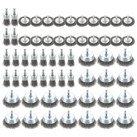 DTGN Wire Wheel Cup Pen Brush Set for Drill - 60 Pcs - Coarse Carbon Steel Crimping Drill Wire Brush(0.012" Wire Size) - 1/4 Inch Hex Shank - Good for Cleaning Rust Paint(1-3" Dia.)