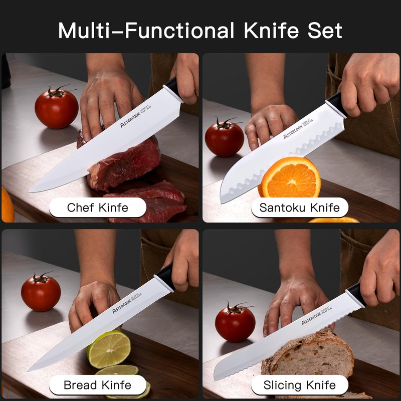 Astercook Knife Set, 14 Pieces Kitchen Knives Set with Healthy