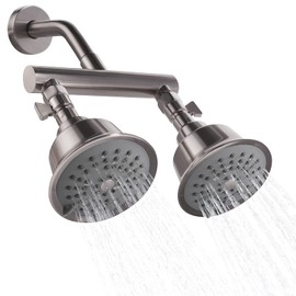 KAPHOME Double Shower Head with Shower Shut-Off Valves,2 Shower Head for Bathing,Dual Shower Head High Pressure 3 Function Sprayers,Brushed Nickel