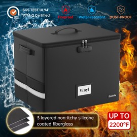 DocSafe Fireproof Vinyl Record Storage Box with Lock,Large Record Organizer Storage for 150+ Single Records,Collapsible Storage Crate with Lid&Handles for Valuable Album Collection,16.1''x13''x13''