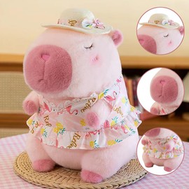 SKIPTHYBER Capybara Plush Toy 23 cm Pink Dress Plush Toys Realistic Capybara Rag Doll Soft Cuddly Toys with Removable, Simulation Capybara Plush Toy for Home Decoration Birthday
