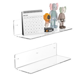 Sezanrpt 12 Inches Clear Wall Shelves, Moisture-proof, Acrylic Bathroom Wall Shelves, Clear Floating Shelves for Bathroom, Bedroom, Living Room, Retail, 2 Pack
