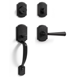 SORWDUERM 1 Pack Oil Rubbed Bronze Front Door Handle and Deadbolt Set Reversible Lever Entry Lock Handleset with Key Single Cylinder