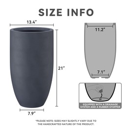 Kante 24 Inch Tall Round Concrete Planter, 2 Pack Large Indoor Outdoor Plant Pots with Drainage Hole and Rubber Plug, Modern Decorative Garden Pots for Home Patio Porch, Charcoal