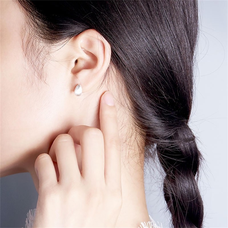 Sterling Silver Small Dome Brushed Waterdrop Pear Teardrop Stud Earrings