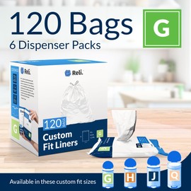 Reli. Custom Fit G Trash Bags (120 Count) Fits Simplehuman Code G Bags 30 L, 8 Gal | Drawstring Trash Bag | White 8 Gallon Trashbag Drawstring | 17.5x28" (6 Packs) 1.2 Mil
