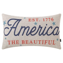 TRENDIN Fourth of July Pillow Cover 12x20 inches Est. 1776 America The Beautiful Patriotic Sign Decoration Farmhouse Home Decor Linen Cushion Case for Sofa Couch, PL863TR