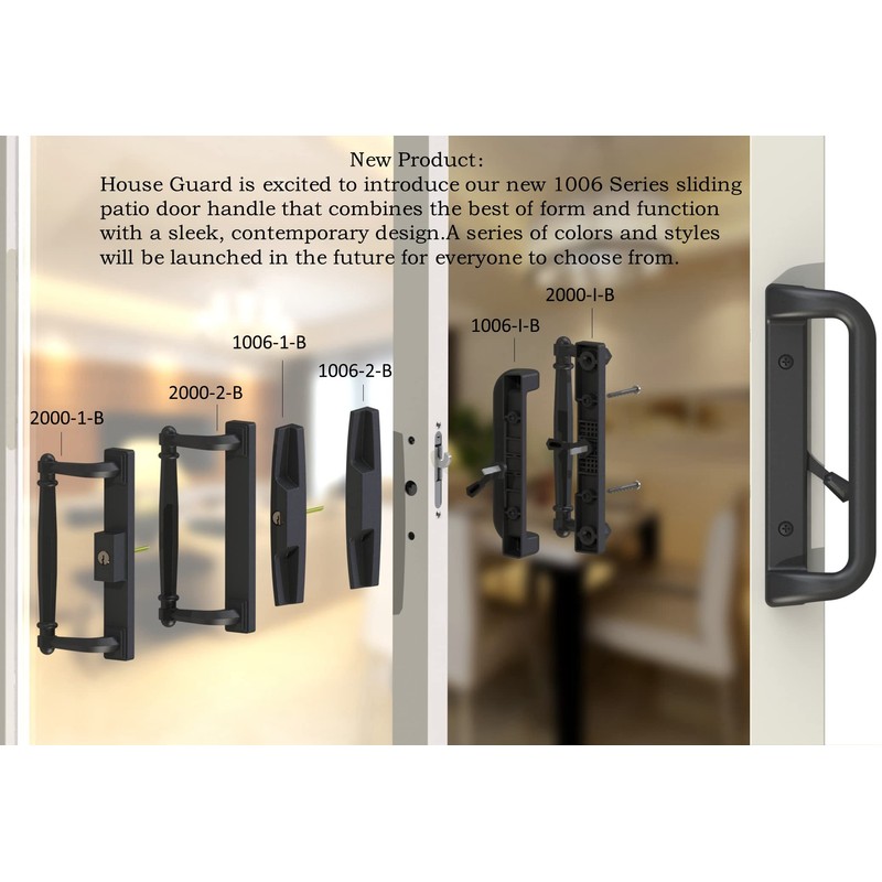 House Guard Black Patio Door Handle Set with Mortise Lock,Suitable