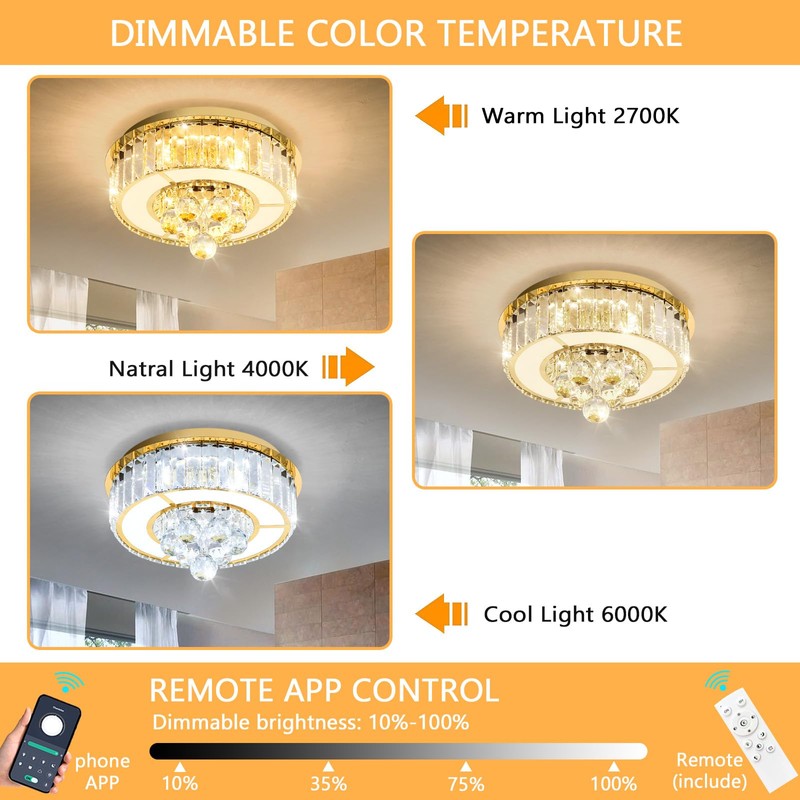 AFQEJG 11.8" Gold Modern Crystal Chandeliers for Dining Room LED