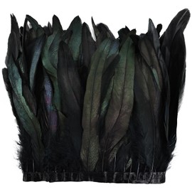Daieeparty Black Rooster Fringe Trim 2.15Yard 8-10inch for Feather Shawl Cape, DIY Sewing Craft Party Clothing Wedding Decoration
