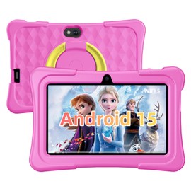 Kids Tablet, 7 inch Android 15 Tablet for Kids, 8GB+32GB 1TB Expand, Quad-Core Toddler Tablets with Shockproof Case, BT5.0, WiFi 5, Parental Control, Games, Dual Camera (Pink)