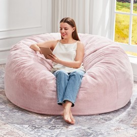 Hobestluk Bean Bag Chairs Giant Beanbag Chair with Filler, Memory Foam Bean Bags with Fluffy & Machine Washable Cover, Bean Bag Chairs for Aduts for Living Room, Bedroom (Pink, 4FT - 44” x 44” x 24”)