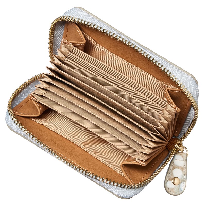 [VOICE] Italian Cowhide Leather Round Zipper Chabara Card Case, WH/BL
