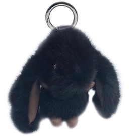 Unpafcxddyig Artificial Mink Fur Pom Pom Keychain Bunny Keychain Cute Mini Rabbit Charm 3.9in,black