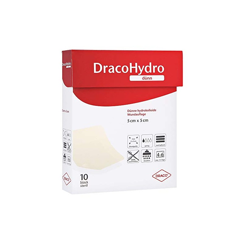 DRACOHYDRO Thin Hydrocoll Wound Dressing, 5 x 5 cm, Pack