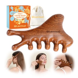 Olaemuo 4 in 1 Gua Sha Tool for Face,Scalp Massager with Gift Box,Massage Comb for Head,Face,Eye,Neck & Body Meridian Therapy Tool for Relaxation,Natural Sandalwood