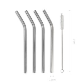 4 Pc Stainless Steel Drinking Straws Silver/Reusable Metal Straws with Cleaning Brush/Wide for Smoothies Milkshakes Thick Drinks