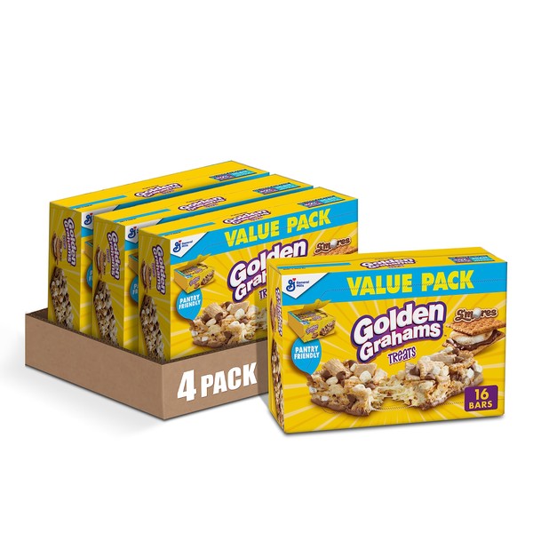 Golden Grahams Breakfast Cereal Treat Bars, S'mores, Snack Bars, 16 ct (Pack of 4)