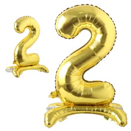Self Standing 32 Inch Number Balloons Foil Ballon Gold Digit ball Wedding Birthday Party Decoration Baby Shower Supplies (32 inch Stand Gold 2)
