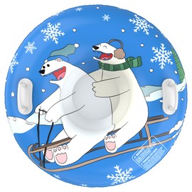 Frueydo Inflatable Snow Tube Sled with Premium Canvas Cover Heavy Duty for Kids Adults,Towable Snow Sled Thickened Bottom Winter Gift Outdoor Fun Toys for Boys Girls (Polar Bear-36)