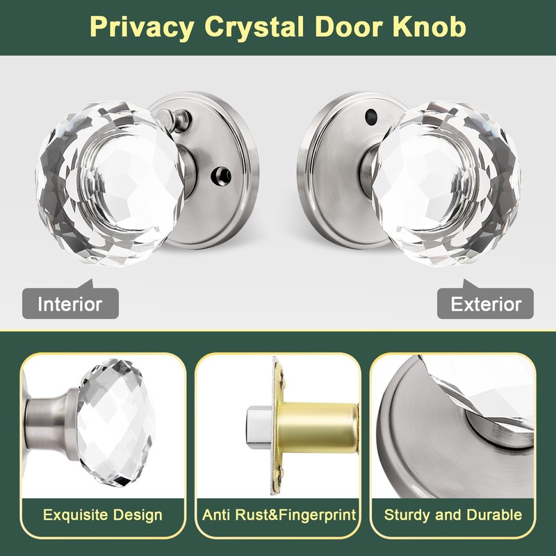 Lepushom 1 Pack Crystal Door Knobs Interior, Elegant Satin Nickel