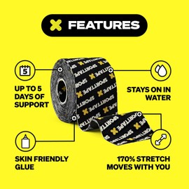 SPORTTAPE Kinesiology Tape - 5cm x 5m - Brand | Physio & Sports Injury Muscle Tape for Knee Pain, Shoulder, Ankle & Shin Splints Support | Waterproof & Hypoallergenic Kinetic Sports Tape