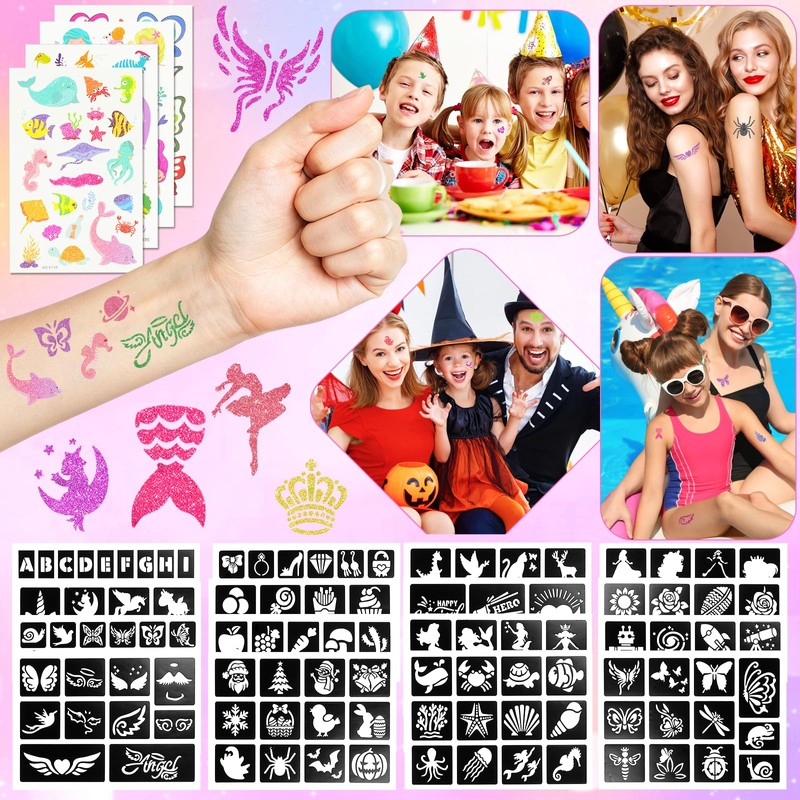 Children's Glitter Tattoo Set, 36 Colours, Waterproof Glitter Tattoos
