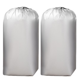 OMVMO 2 Pack Laundry Bag，Drawstring Bag,Storage Bag for Clothes,Plush Toys, Blankets and Sleeping Bags，Large Capacity, Heavy Duty Stitching,Rectangular Bottom, Stand Firmly，Water-resistant，Silver