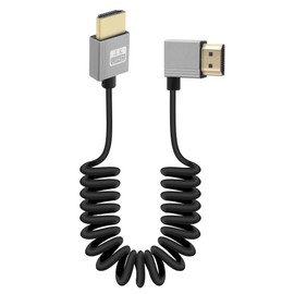RIIEYOCA 4K Short HDMI to HDMI Coiled Cable, 90 Degree Left Angle 18Gbps High Speed HDMI2.0 Support 4K@60Hz, Compatible with Camcorders, Monitors (Left)