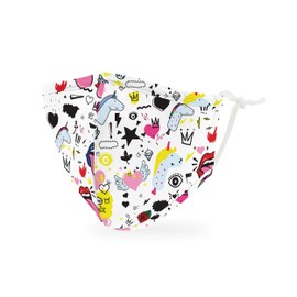 WEDDINGSTAR 3-Ply Kid's Washable Cloth Face Mask Reusable and Adjustable with Filter Pocket - Doodles
