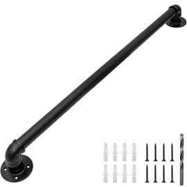 PNBO Wall Handrail 4FT/120CM,Industrial Staircase Railing 1.25 Inch Tube Diameter,Galvanized Pipe Handrail,Handrails for Indoor Stairs with Wall Mount Support,for Wall Mounted Stairway Handrail