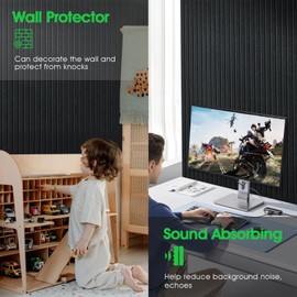 Large Cork Board for Office, 8 Pack Felt Wall Tiles with Slat Wall Paneling and Safe Removable Adhesive Tabs, Felt Bulletin Board Pin Board Cork Boards for Walls - Black