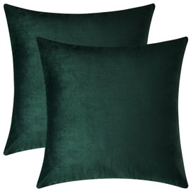 Mixhug Decorative Throw Pillow Covers, Velvet Cushion Covers, Solid Throw Pillow Cases for Couch and Bed Pillows, Dark Green, 20 x 20 Inches, Set of 2