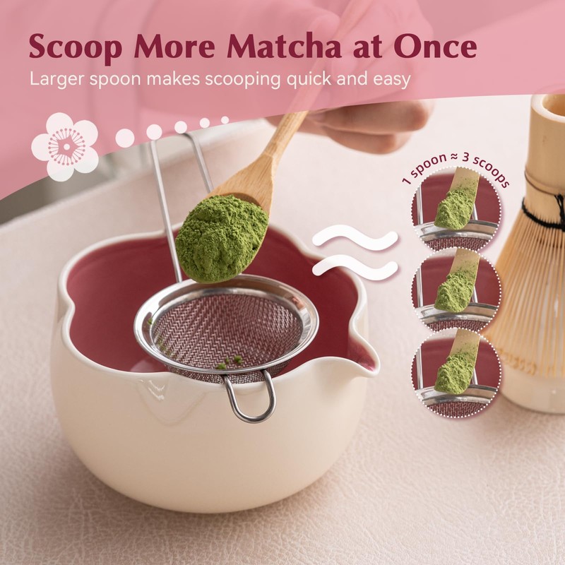 ChaseWind Matcha Whisk Set, 8Pcs Floral Ceramic Matcha Set with