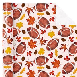 WRAPAHOLIC Fall Football Wrapping Paper - Mini Roll - 17 Inch x 16.5 Feet - Football and Maple Leaves Fall Wrapping Paper for Autumn, Thanksgiving, Party, Holiday