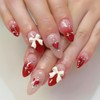 3D Bow Press on Nails Medium Almond Coffin French Tip