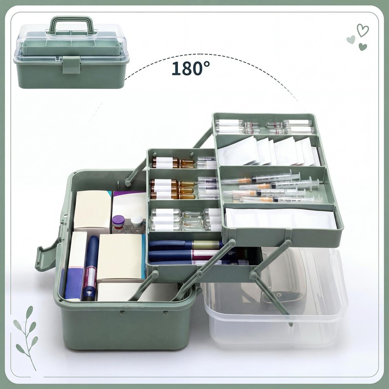Haze Green IVF Medication Organizer Caddy 3-Layer Dividing Storage