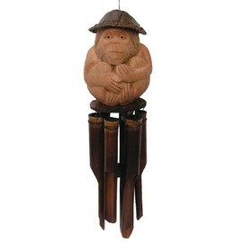 Cohasset Gifts 178 Cohasset Coconut Monkey Bamboo Wind Chime, Natural Wood Finish