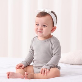 Bafeicao Unisex Newborn Baby Bodysuits Ribbed Long Sleeve Romper One-piece Outfits Clothes for Infant Boys Girls,Grey,3-6M